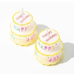 Happy Birthday Candle For Cake White Shape Mini Birthday Topper Decor 2 PCS
