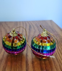 Rainbow Mini Disco Ball PRIDE Christmas Ornament or Rear View Mirror – Set of 2