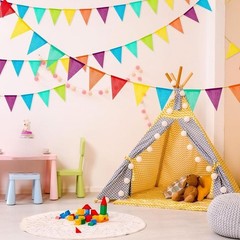 Rainbow Pennant Banner Flags 72ft Imitated Burlap Garland Party Decoration New