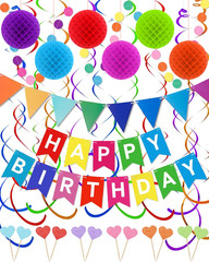 Happy Birthday Party Decorations – Colorful Happy Birthday Banner Swirl Streamer
