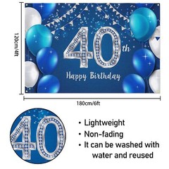 6x4ft Happy 40th Birthday Banner Backdrop – 40 Years Old Birthday Decorations…