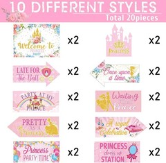 20 Pcs Princess Party Sign Decorations – Cute Pink Directional Wall Decor