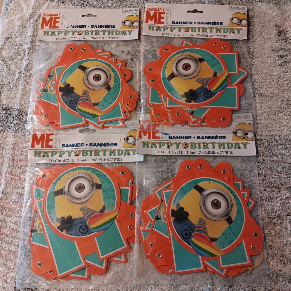 (4) Despicable Me Happy Birthday Banners – Kids Party – 6.25 Ft NEW