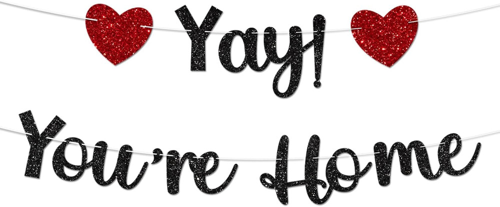 Black Glitter Welcome Home Banner Yay You’re Home Housewarming Party Decor