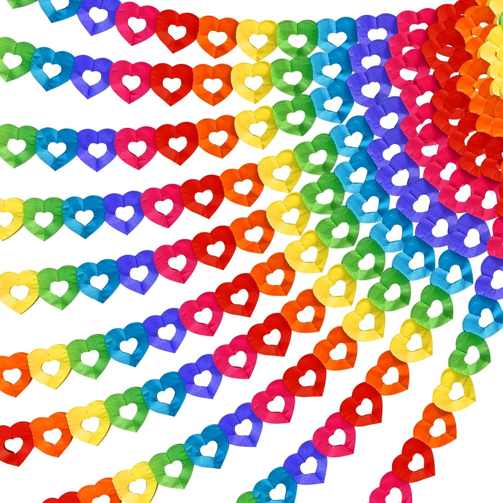 10 Pieces Colorful Rainbow Heart Banner – 100 Feet Colorful Rainbow Gay Pride Pa