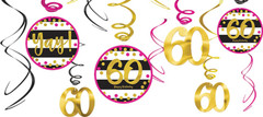 Pink & Gold 60th Birthday Hanging Swirl Decorations Sixtieth Birthday Party ~ 12