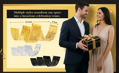 4 Pcs 15ft Gold and Black Metallic Foil Ceiling Fringe Curtains, Graduation