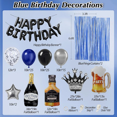 Elegant Blue and Black Birthday Decoration Set for Milestone Celebrations