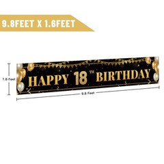 Tzss Large Happy 18Th Birthday Decoration Banner Black And Gold Happy 18Th
