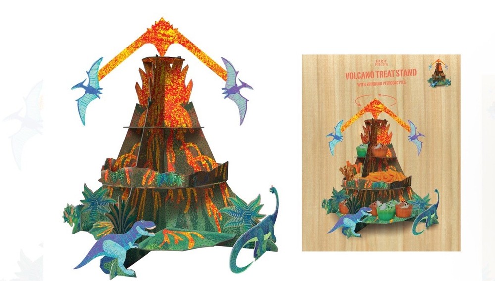 Epic Dinosaur Party Cupcake Stand Volcano With Spinning Pterodactyl Top Jurassic