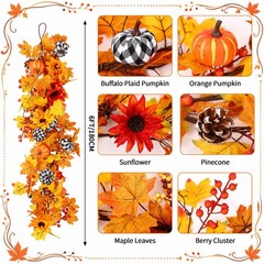 6 ft Fall Garland Decoration Autumn Sunflower Pumpkin Garland with Buffalo Pl…