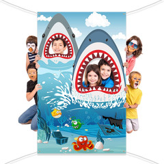 Shark Birthday Party Backdrop Ocean Theme Photo Banner 63×35.4 in Decor for Kids