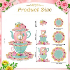 2 Pack Tea Party Cupcake Stands Birthday Decorations: 3-Tier Floral Colorful