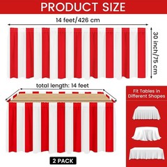 2 Packs Red and White Striped Table Skirt Circus Table Skirt Carnival Theme