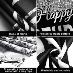 Sumind Black Silver Happy Birthday Banner Backdrop Party Decoration for Men Wome