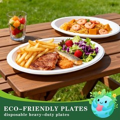 Tinybee 100% Compostable Oval Paper Plates 12 Inch [50-Pack] Heavy Duty Large…