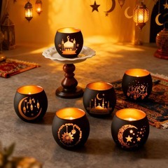 SHMILMH Ramadan Table Decor, Ramadan Mubarak Decoration, Glass Votive Tealight C