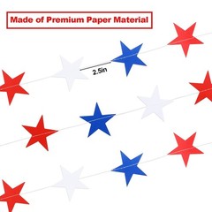 8 Pack Patriotic Star Streamers Banner Garland Red White Blue Paper Star Hanging
