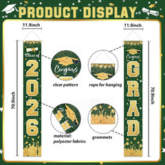 2Pcs 2026 Graduation Porch Banner Class of 2026 Congrats Grad Door Sign Decor
