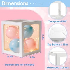 Baby Shower Letter Boxes with LED Lights – 4 Clear Balloon Decor Blocks for Gend