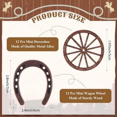24 Pcs Western Theme Party Decorations Mini Horseshoes Wagon Wheel Crafts Wes…