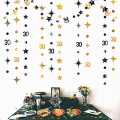 Black Gold 30Th Birthday Decorations Number 30 Circle Dot Twinkle Star Garland M