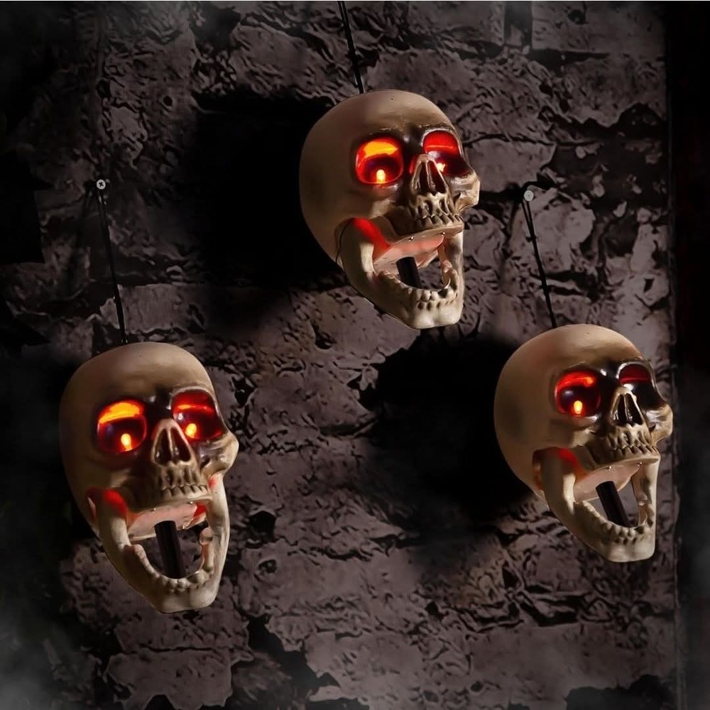 Animated Animatronic Skulls Set Of 3 Halloween Props
