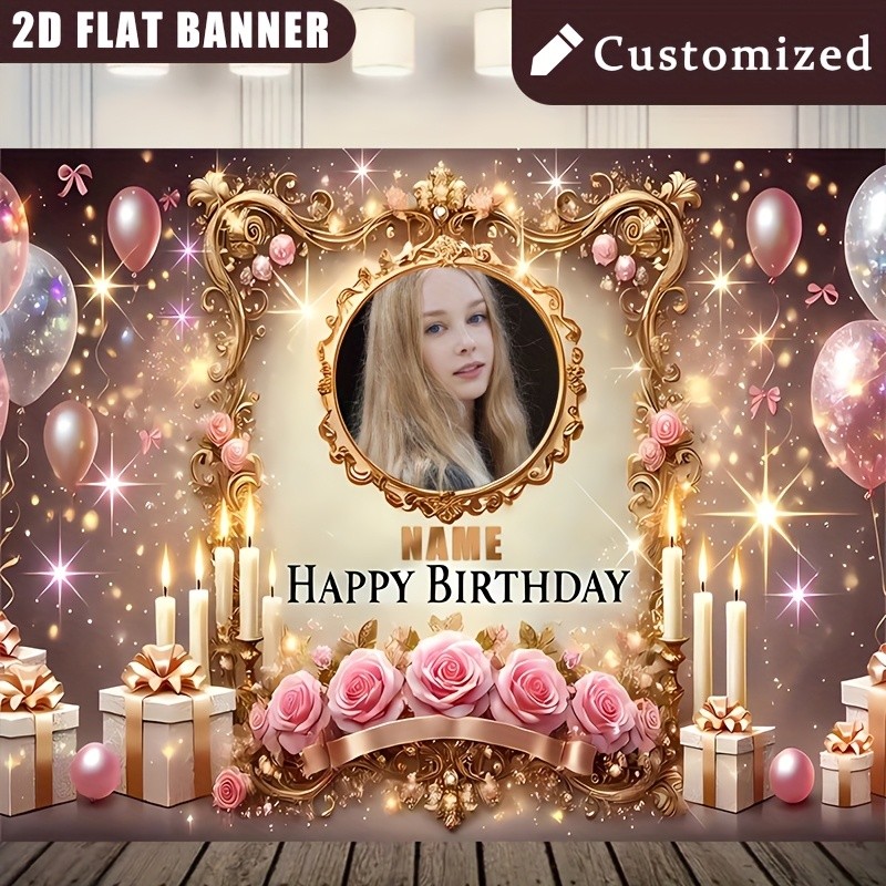 1pc 2D Golden Flower Theme Tapestry Personalized Birthday Poster Banner Party♪