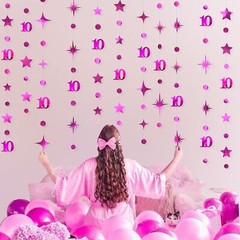 Hot Pink 10th Birthday Decorations Number 10 Circle Dot Twinkle Star Garland …