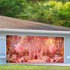 Valentine‘s Day Romantic Floral Garage Door Banner 7x16ft Waterproof Pink Bal…