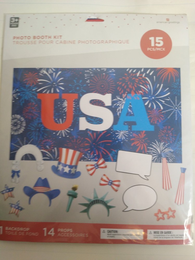 American greeting photo booth kit July 4th 1 backdrop 14 props accessories USA