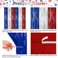 2 Pack 4th of July Decorations, 3.28 FT x 7.05 FT 250 2 PCS Blue Silver Red