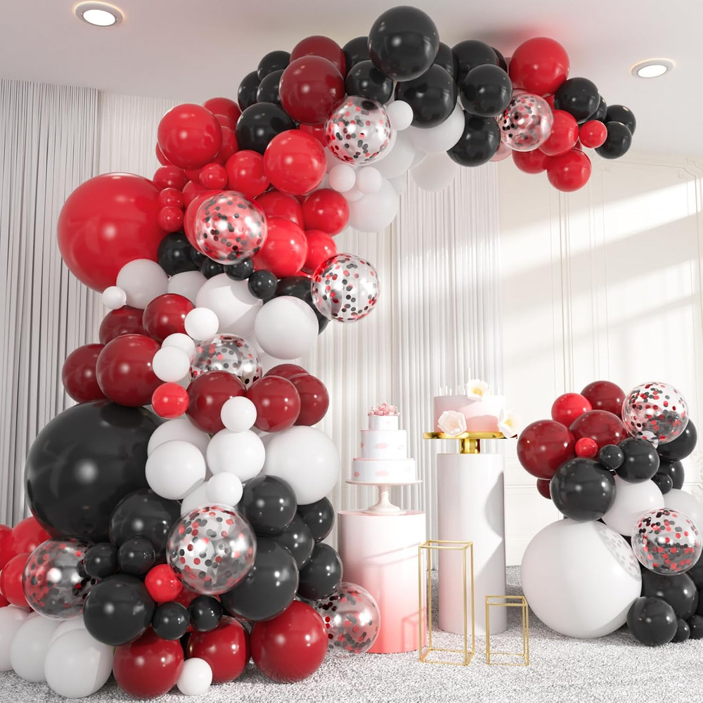 137Pcs Red Black White Balloons Arch Kit, 18/12/10/5 Inch Ruby Red White Black C