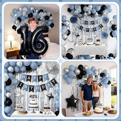 Happy 20Th Birthday Party Decorations for Boys Girls, Dusty Blue and Black Birth