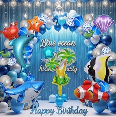 176 PCS Ocean Blue Happy Birthday Party Balloons with Pump Under the Sea