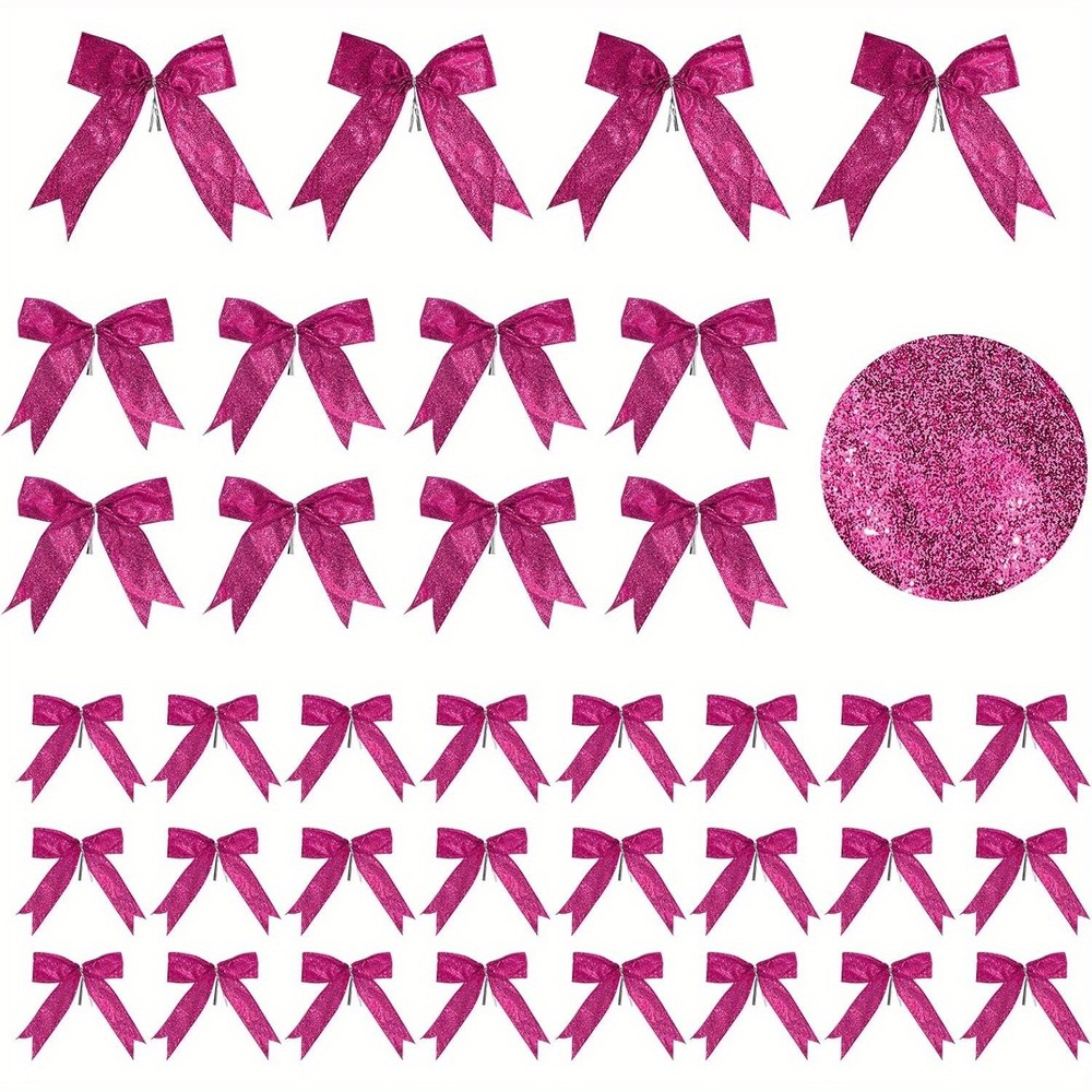 36 Pcs Glitter Ribbon Bowknot for Christmas Tree Wreath Garland Party Bow Decor