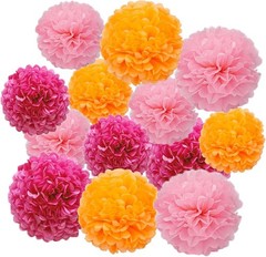 12pcs Rose Red,Light Pink and Orange Paper Pom Poms Decorations for Party Cei…