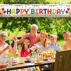 Large Colorful Happy Birthday Yard Banner Sign 118×19.7 inch with Brass Gromm…