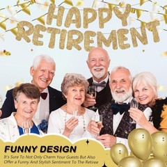 Champagne Gold Glitter Funny Personalized Happy Retirement Banner Sign