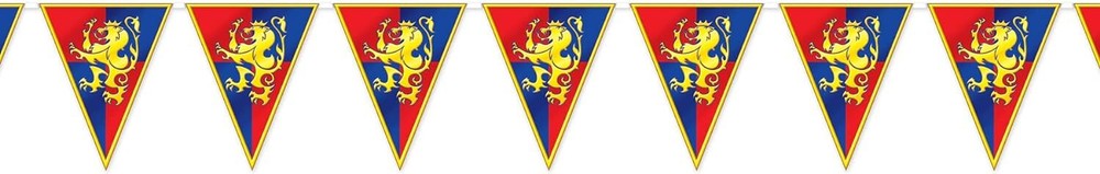 Medieval Pennant Banner 12 Feet Long Lion Crest Party Decoration Red Blue Yellow