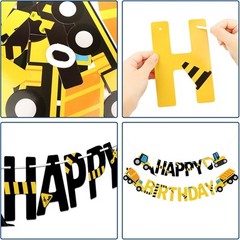 Happy Birthday Banner Construction Party Decorations Multicolor
