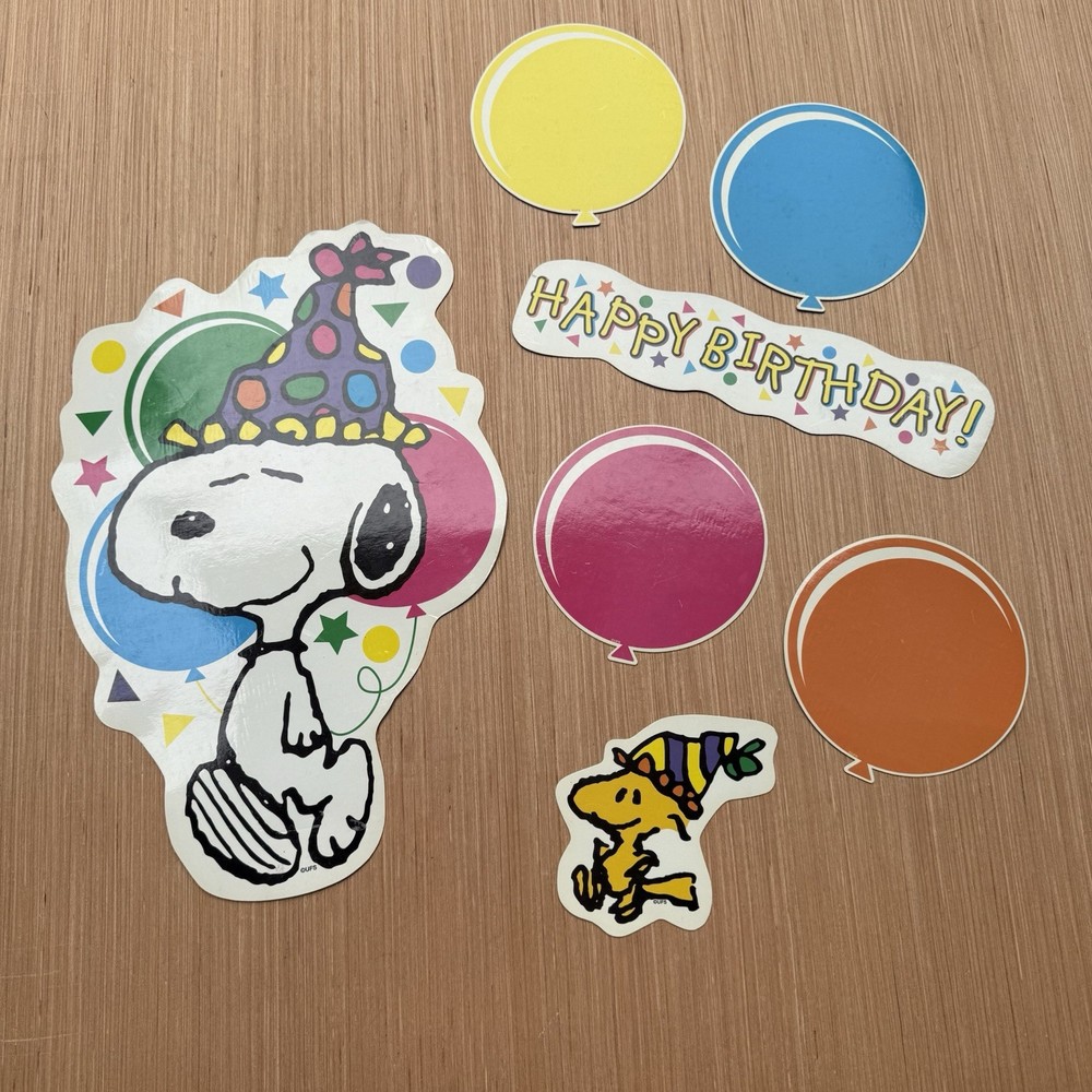 Vintage Peanuts Snoopy Woodstock Magnets Happy Birthday Set Fridge Large Rare
