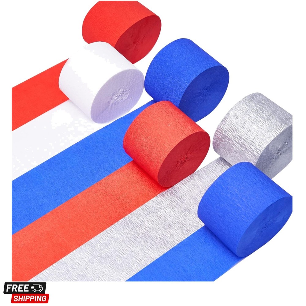 Patriotic Red White and Blue Crepe Paper Streamers 6pcs 492ft Pack of Red Whi…