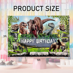 Dinosaur World Birthday Banner 5X3Ft Jungle Backdrop | Reusable & Waterproof