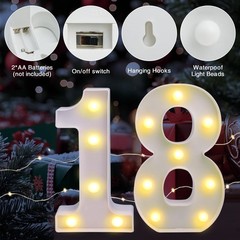 LED Number Blocks 18, Birthday Party Decorations, Light Up Wall Sign, White