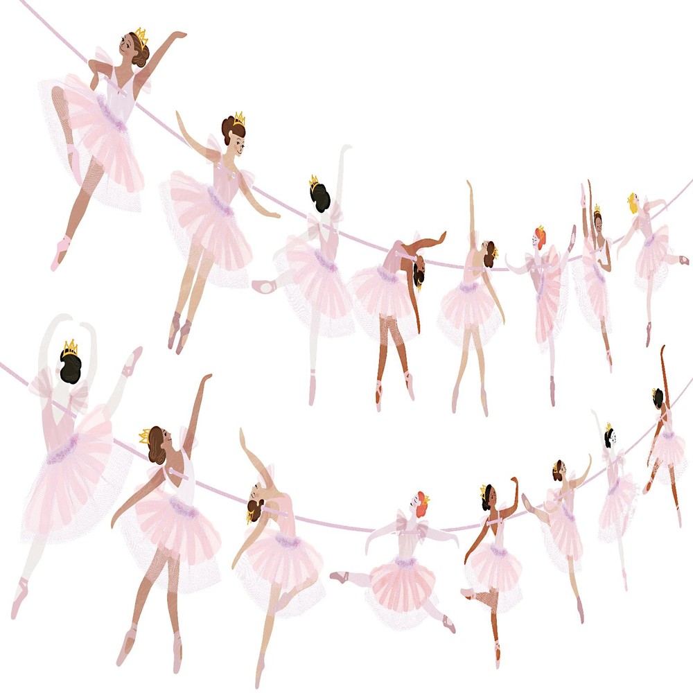 2 Pcs Ballerina Dancer Banner Ballet Dancing Hanging Garland Pink Ballerina P…