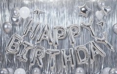 Silver Happy Birthday Banner Balloon Aluminum Foil 16 Inch Letter,10 Inch Fiv…