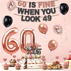 60th Birthday Decorations for Women, Pre-Strung 60 Is Fine When You Look 49 B…