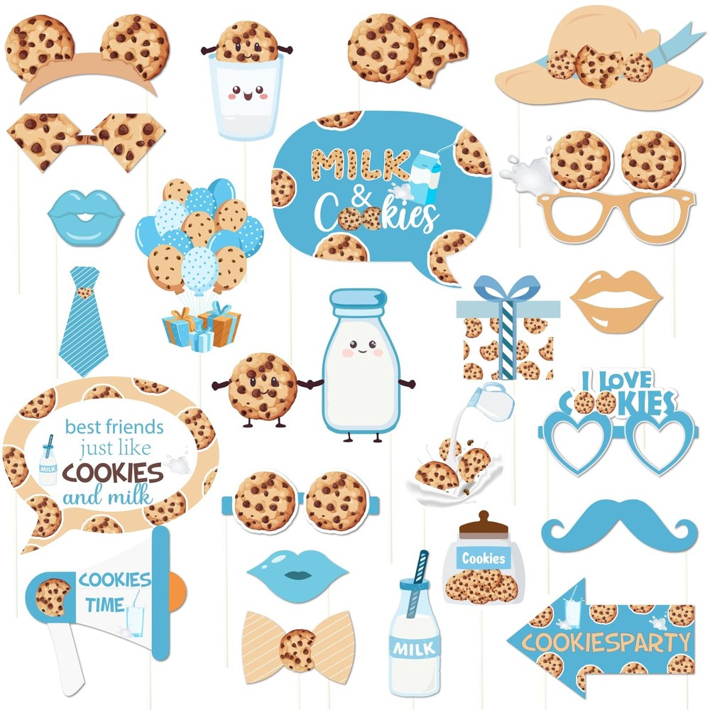 24 PCS Milk Cookies Theme Photo Props One Sweet 1st Birthday Party Decorations