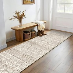 Moroccan Washable Hallway Runner Rug – 2’6″ x 12′ (Rectangular), Beige